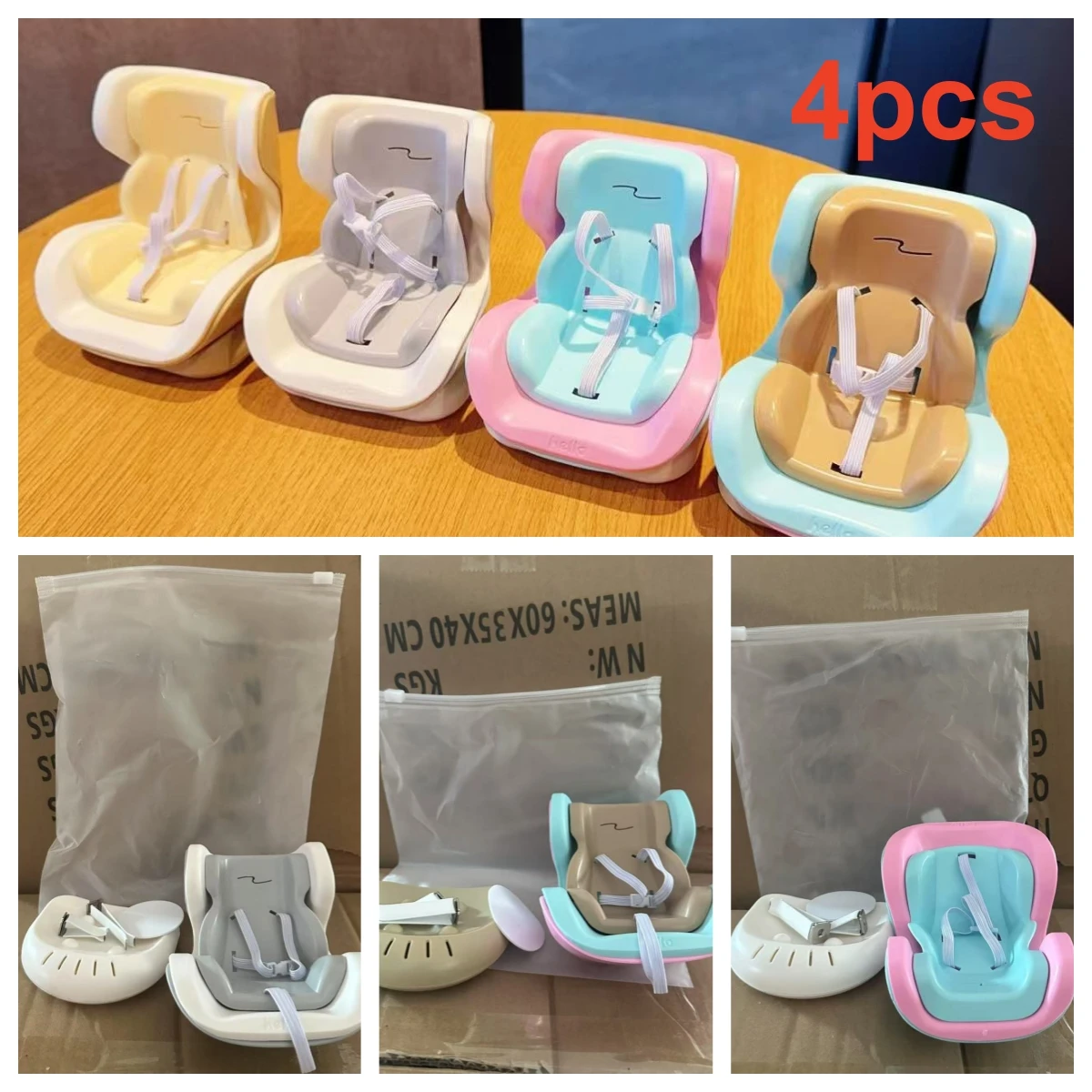 4Pcs Car Doll Safety Seat Cartoon Chair Model Magnetic Base Car Seat Outlet Decor For Doll Toy accessories