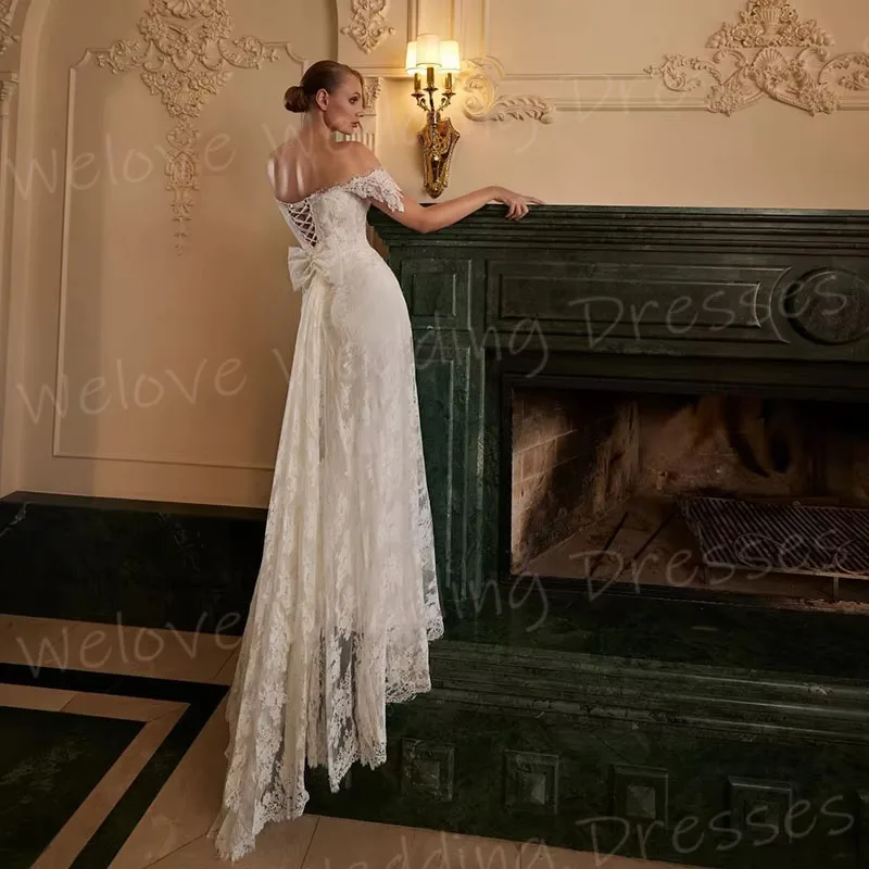 فساتين زفاف نسائية ساحرة حورية البحر أنيقة بدون أكتاف من الدانتيل رداء De Mariée فساتين العروس المخصصة بشق فيستدو دي نوفيا