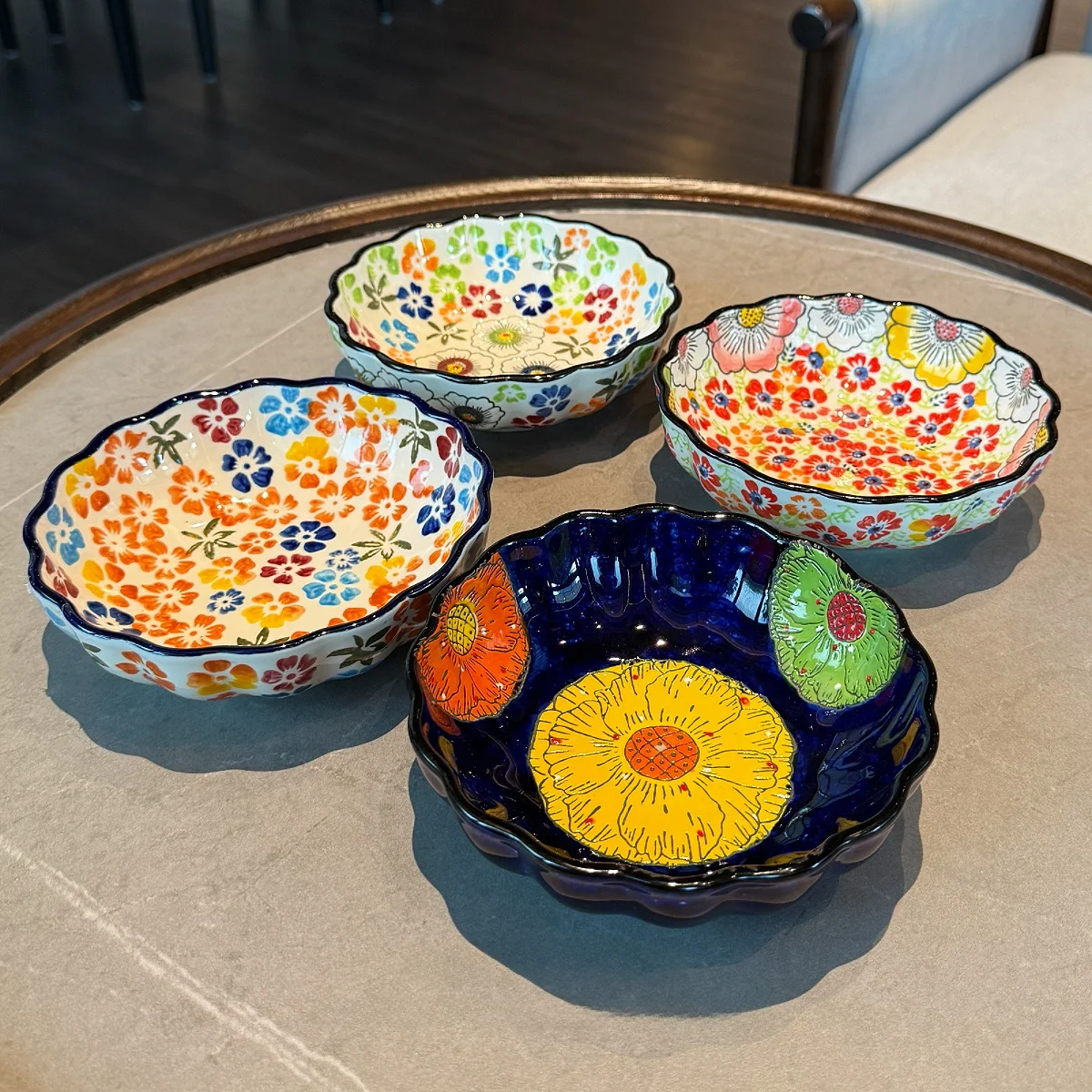 

Hand-Painted Cerc Bowl Home Use Dining Utensils Retro Soup Bowl Noodles Bowl Salad Bowl Yogurt Bowl High Aesthetic Value P...