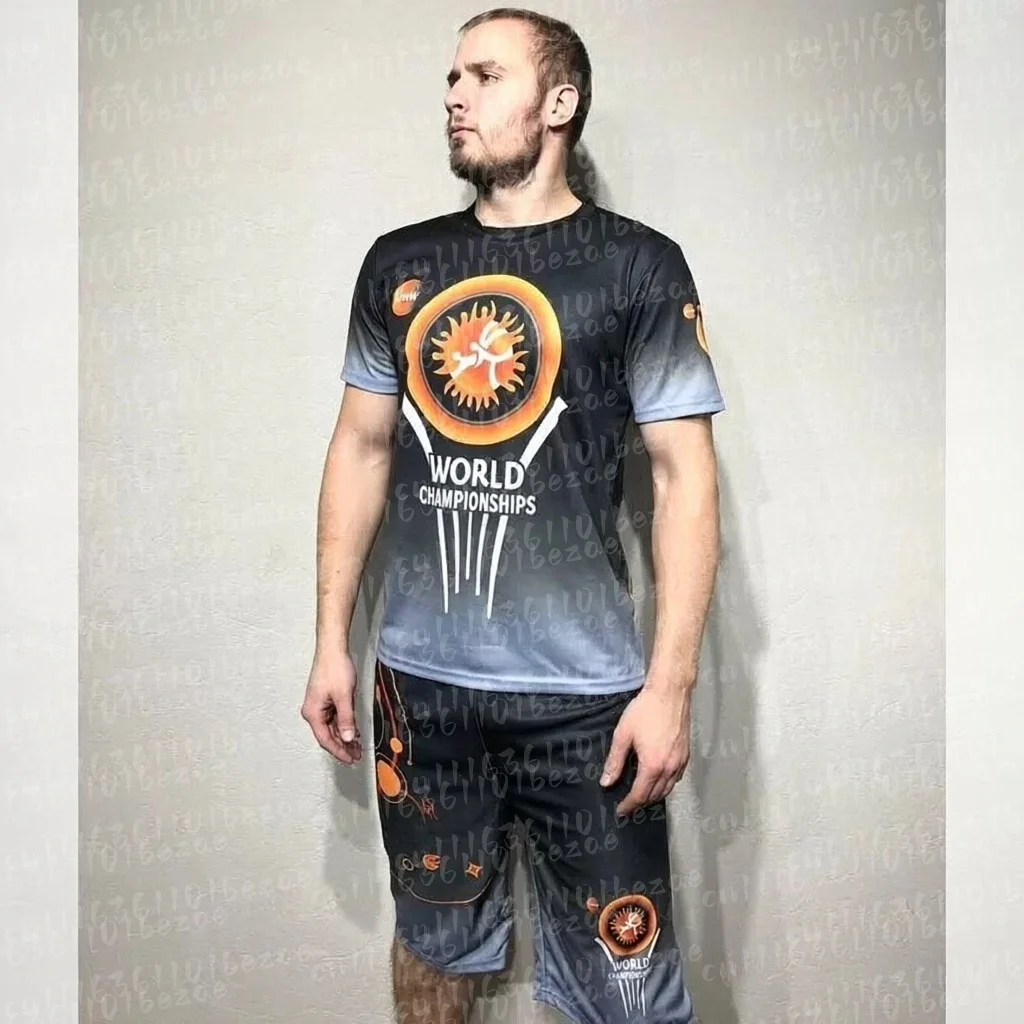 2026 New United World Wrestling Sports Set Multiple Colors T-shirt & Shorts Quick Drying MMA Training Combat Suit FamilyMatching