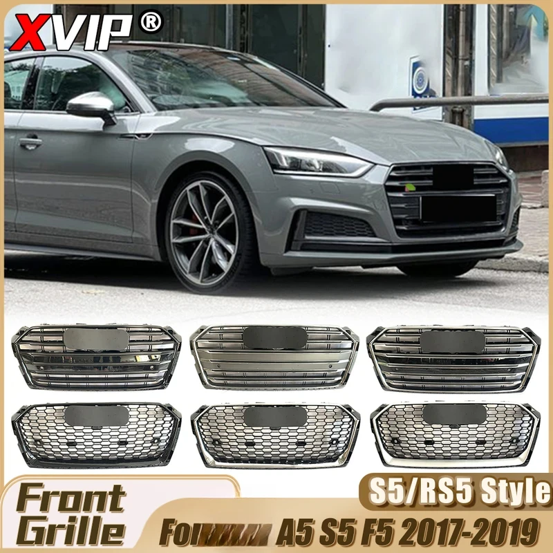 

XVIP Глянцевая черная решетка бампера в стиле S5 с хромированным кольцом для A5 S5 F5 17-19 Chrome S5 Style Верхние решетки Запасная часть