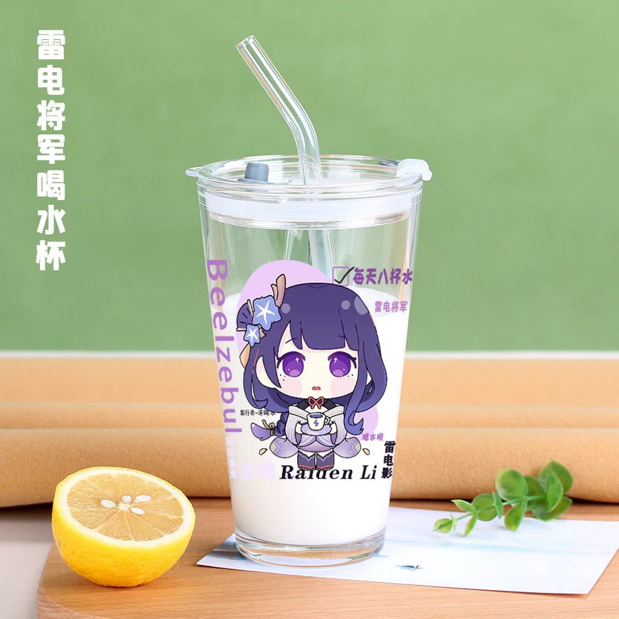 Imagem -04 - Jogo Genshin Impact Straw Cup para Presentes Zhongli Ganyu Cosplay Water Cup Klee Glass Straw Cup