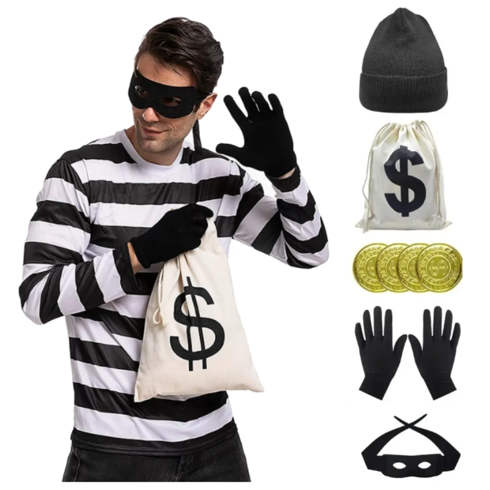 Disfraz de Ladrón de Película, Conjunto de Accesorios de Ladrón de Banco para Mujeres y Hombres, Ropa para Fiesta de Carnaval de Halloween, Juego de Roles