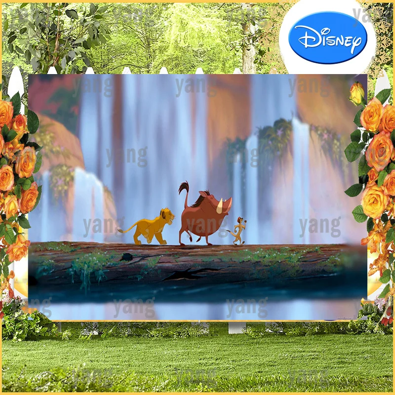 

Cartoon Disney Lion King Simba Lovely Timon Pumbaa Custom Waterfall Backdrop Birthday Party Decoration Photography Background