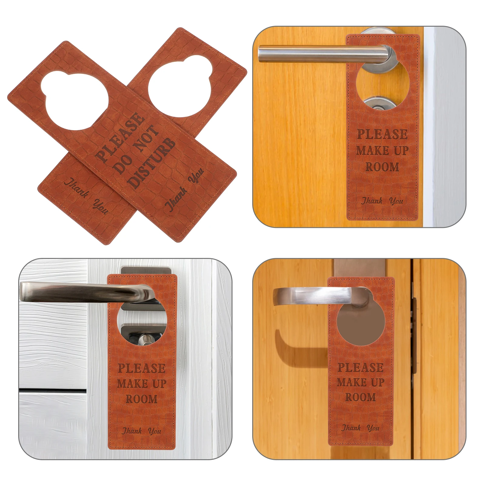 

2Pcs Door Handle Sign Hotel Double-Sided PU Door Hanger Please Do Not Disturb Please Make Up Room Privacy Reminder