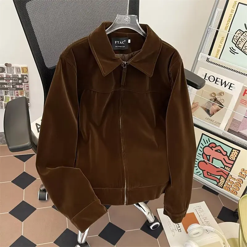 

High-End Suede Jaet American Sle Loose Zipper Collar Design Warmth Daily Wear Autumn Winter New Arrival Men's Faion