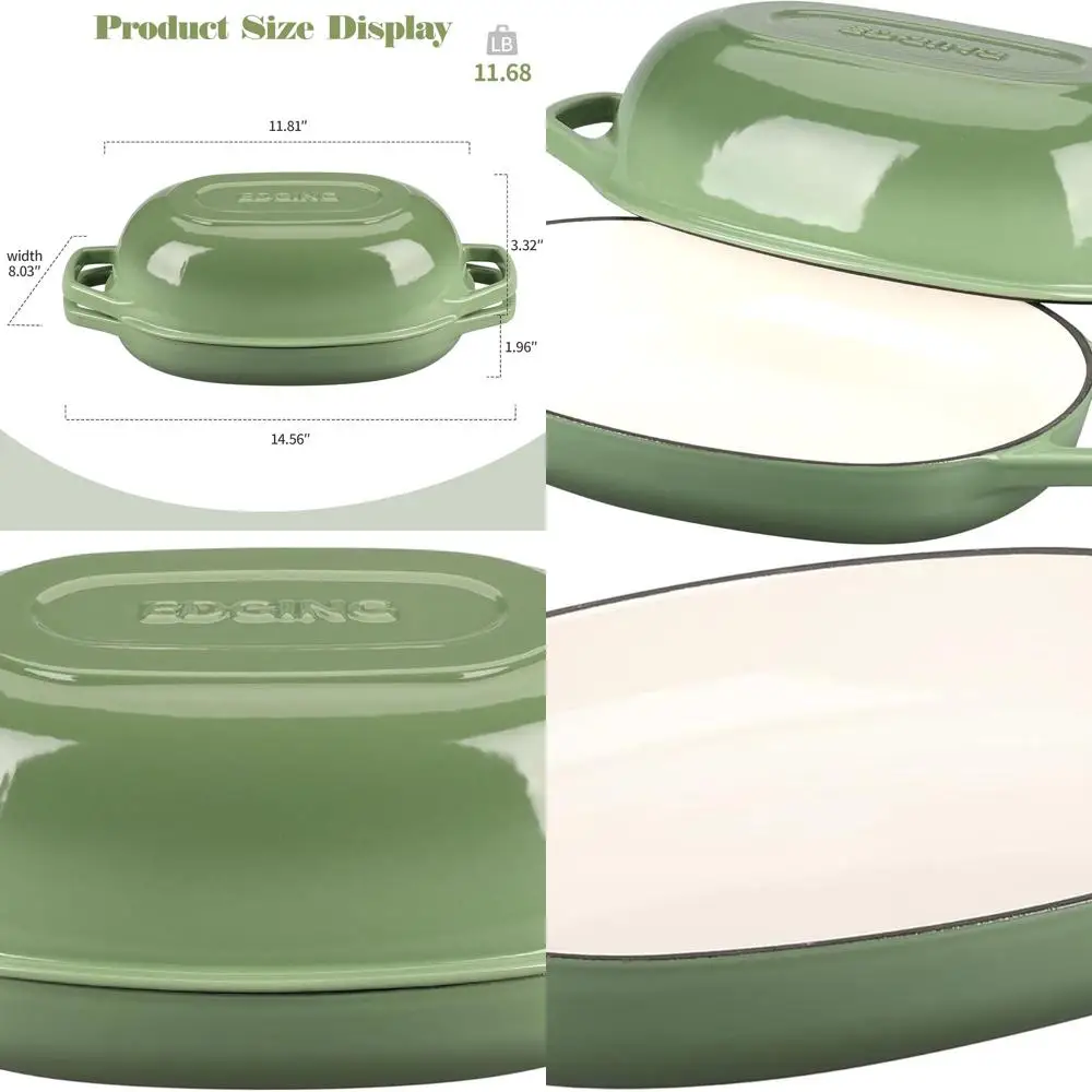

Oval Enamel Cast Iron Dutch Oven, 5-Quart, Pistachio Green, Ideal for Sourdough Bread Baking