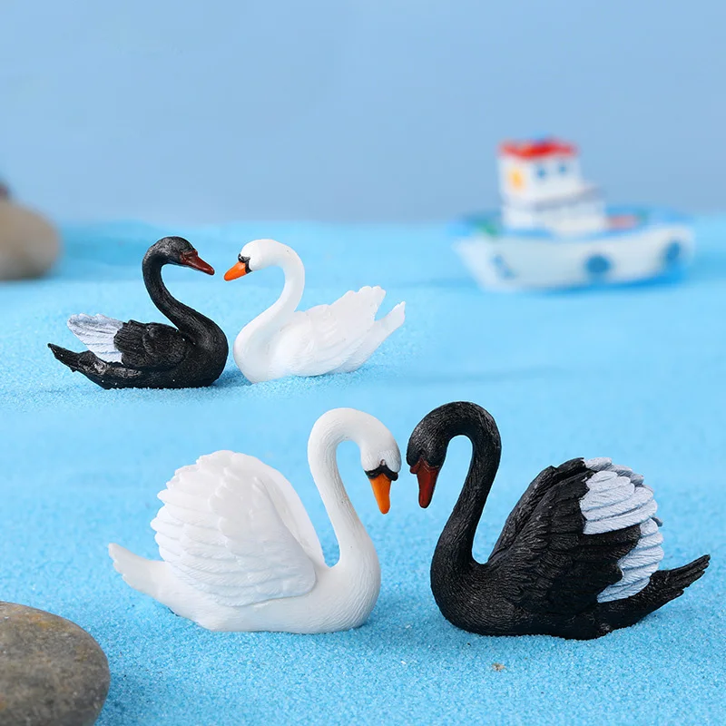 2pcs Black White Swan Couple Love Miniature Figurine Wedding Doll Statue Home Decor Garden Decoration Accessories Modern