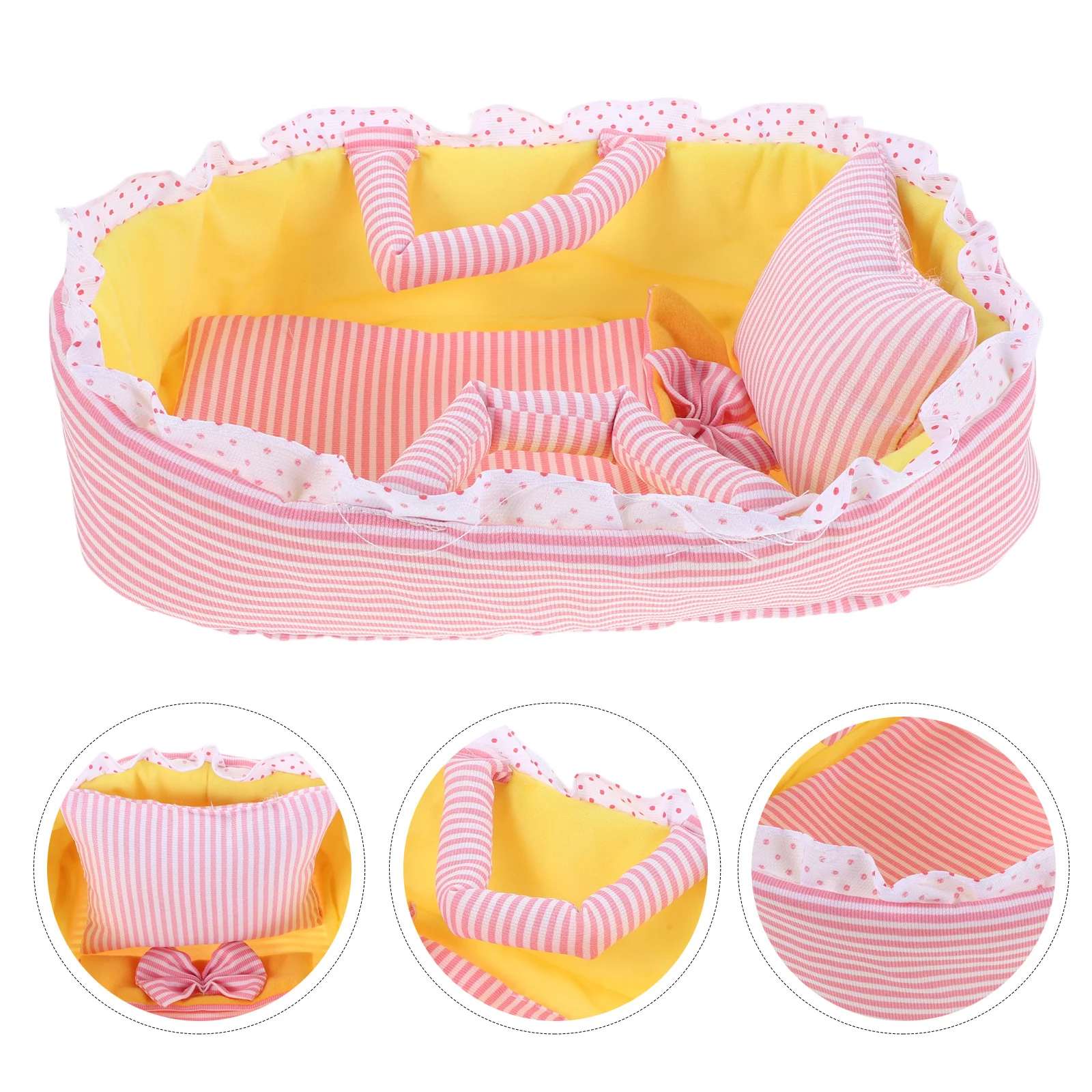 

Miniature Dollhouse Crib: Soft Baby Bassinet for Under 13.7 Inch - Portable Nursery Bed with Handle for Creative Play and