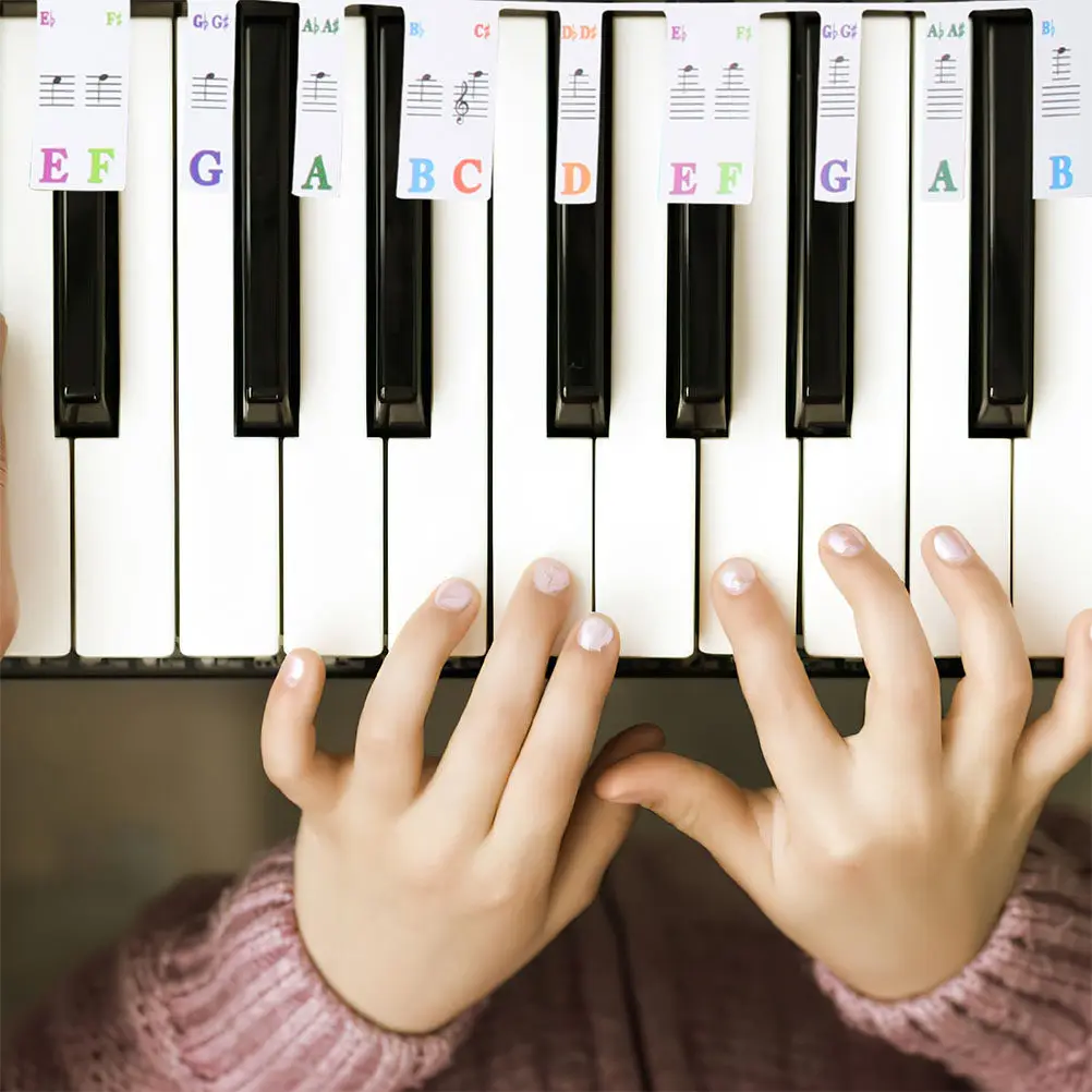 2Sets Piano Keyboard Note Guide Removable Non Stick Durable Introductory Label Numbered Musical Notation 61 Keys