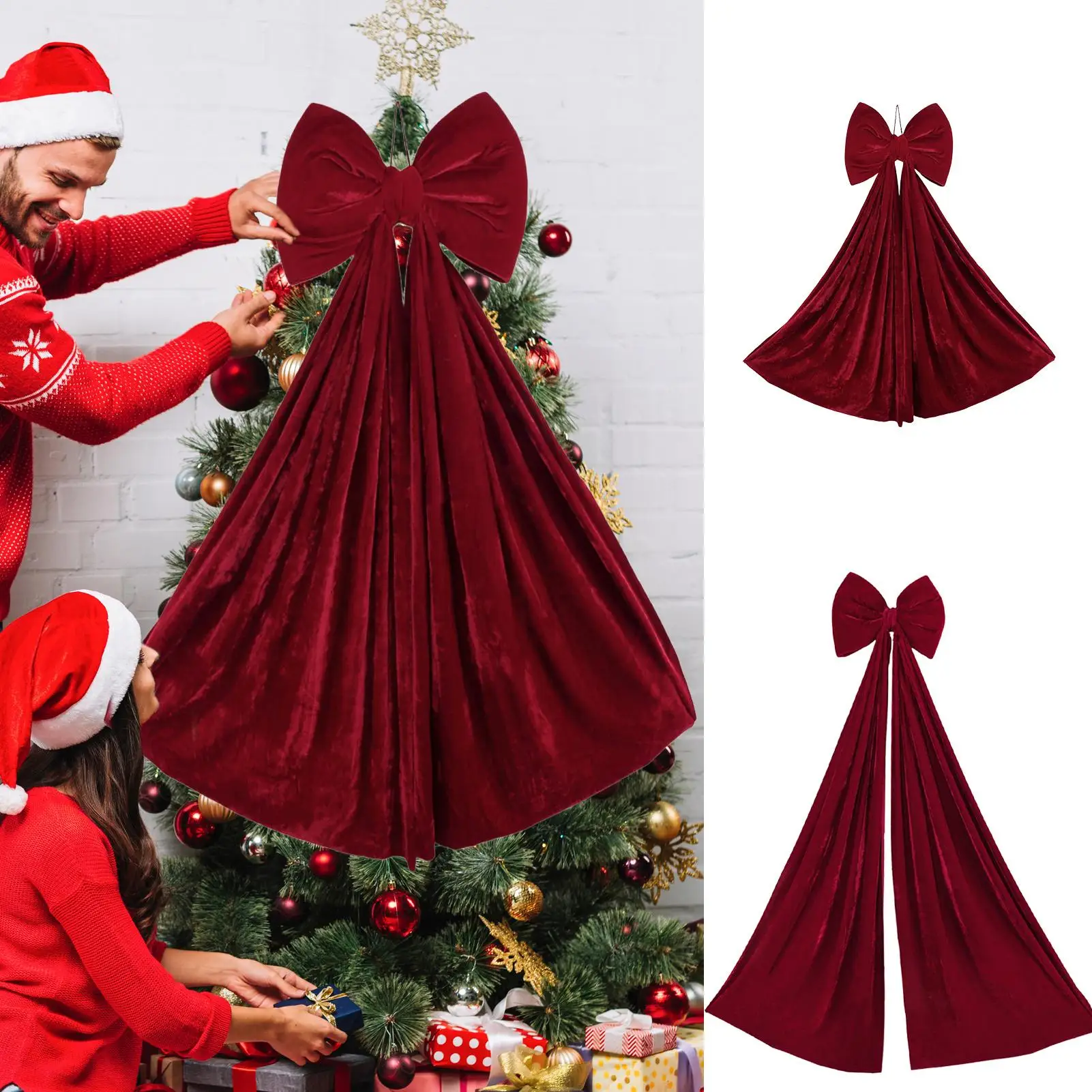 

Рождественские елочные банты Красный винтажный домашний декор Большие елочные банты Рождественские украшения для дома Праздник Крытый Открытый Входная дверь Стена