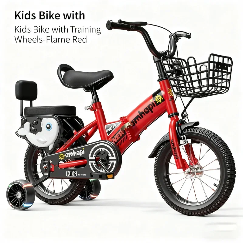 

Bright Red Children's Folding Bike with Protective Net And Hummer Wheel Toddler Toy Bicycle for 1-Year-Old with Backrest