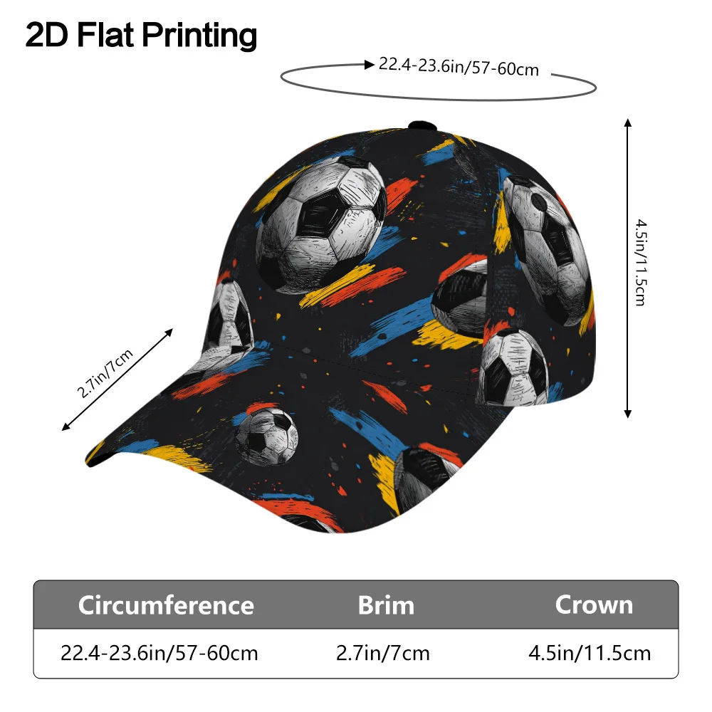 Soccer Balls with Colorful Strokes Printed Baseball Cap Adjustable Duckbill Style Lightweight Snap-On Design Ideal for Daily