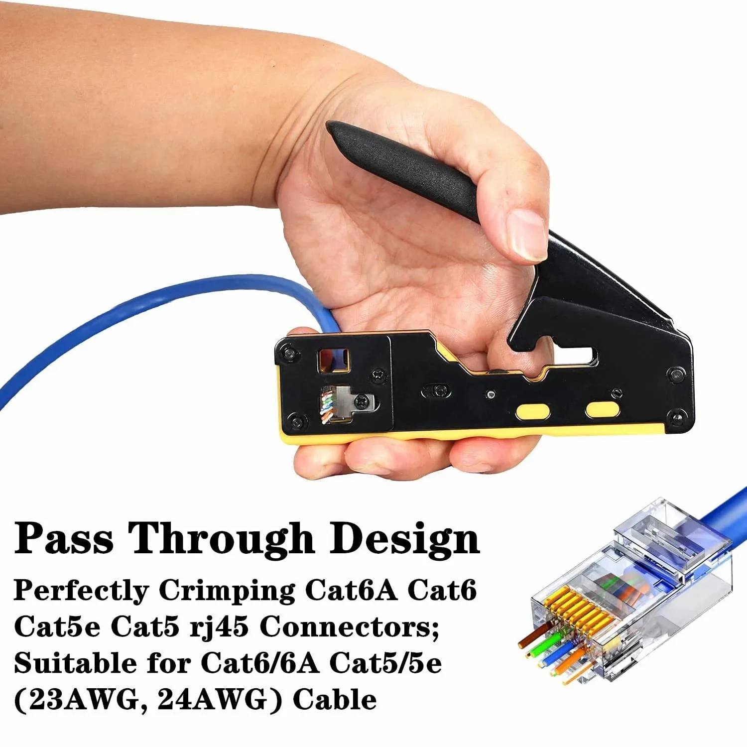 Imagem -02 - Woeow-kit de Ferramentas de Crimpagem Ethernet Passagem Rj45 Cat6 Cat6a Cat5 Cat5e 8p 6p