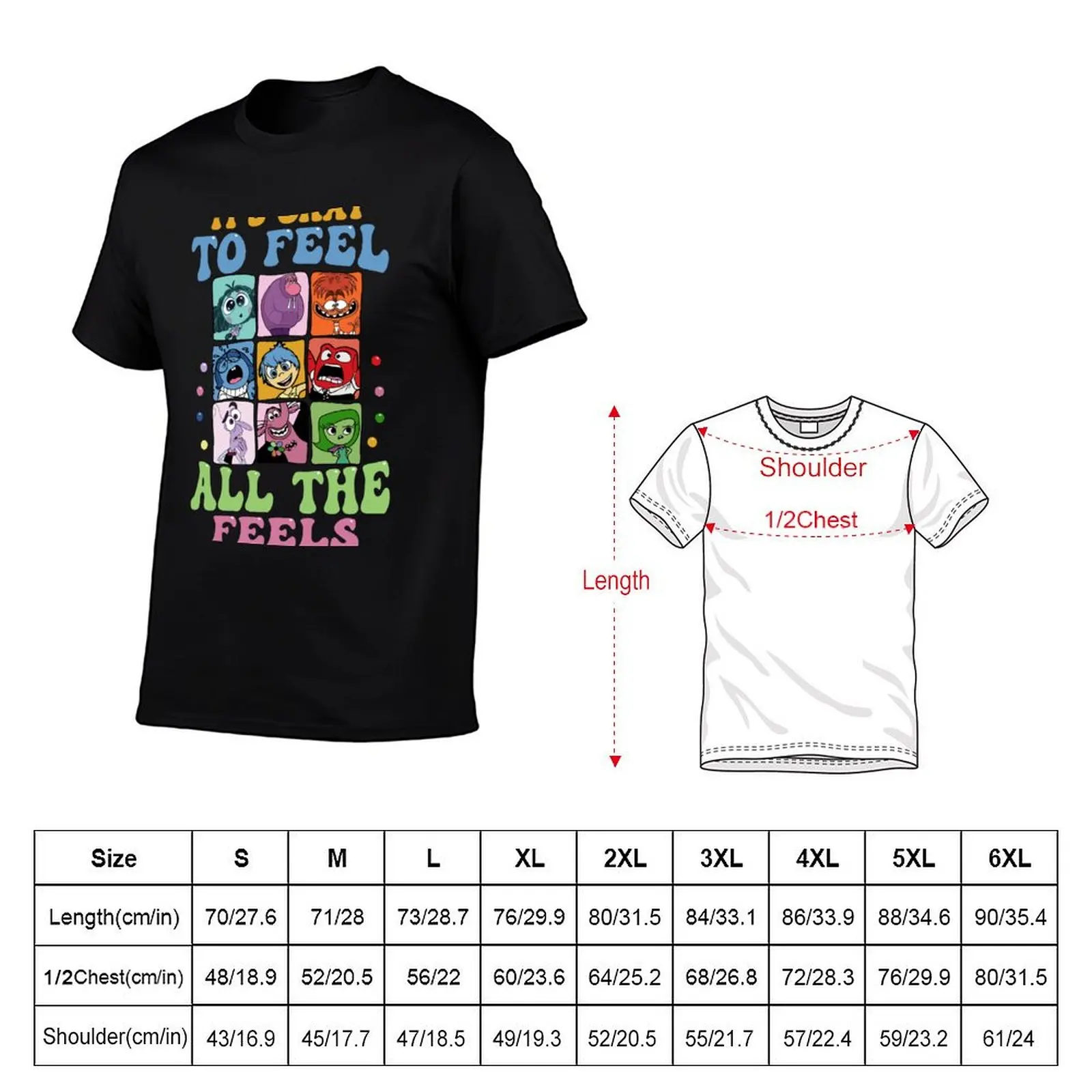 Funny Inside Out It's Okay To Feel All The Feels T-Shirt vintage hippie clothes mens champion t shirts image 2