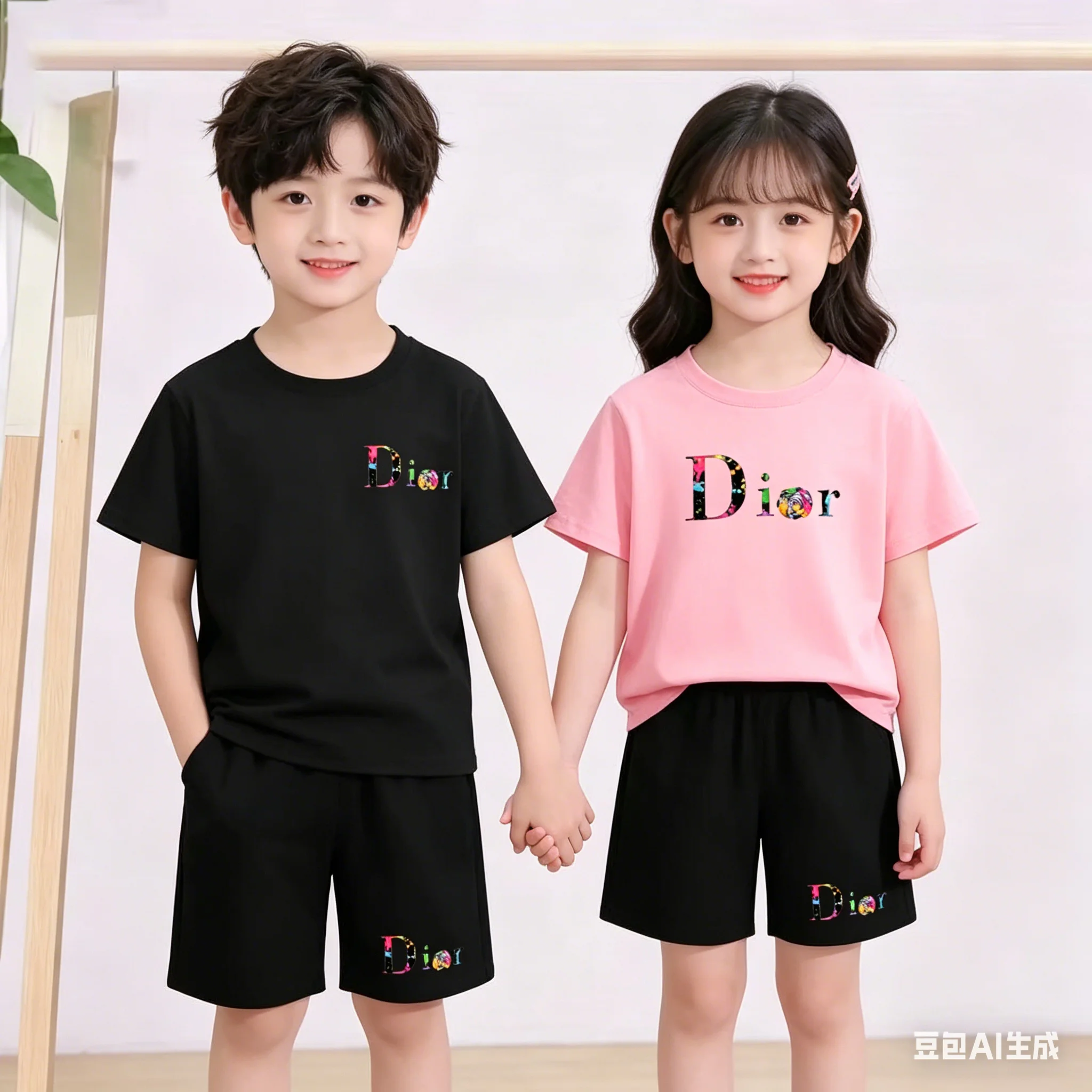 

Colorful Letters T Shirt Boy Girl Summer3-12 Age New Model Short Sleeve+Shorts Comfortable Breathable Children Sportswear 2Piece
