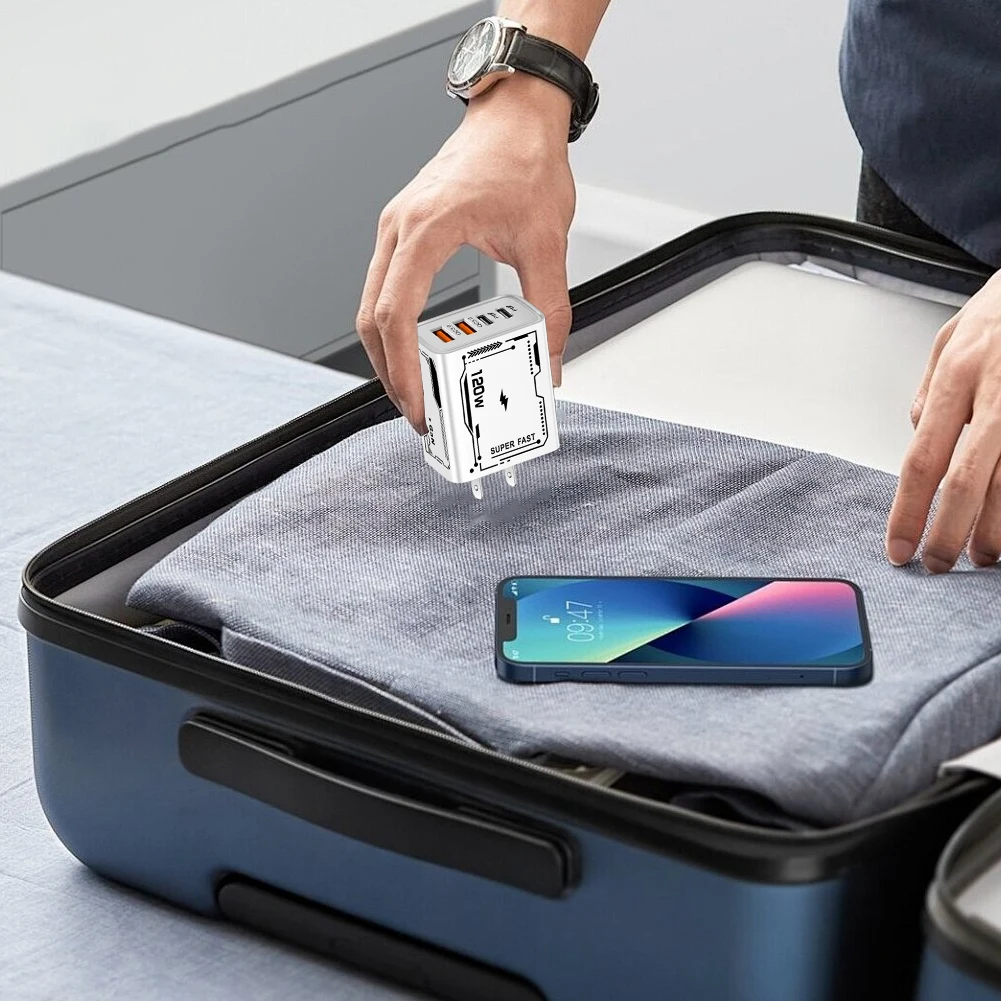 120W Charging 4 Ports USB C Wall Charger QC3.0 PD Power Adapter for iPhone 16 15 for Huawei for Samsung for Xiaomi