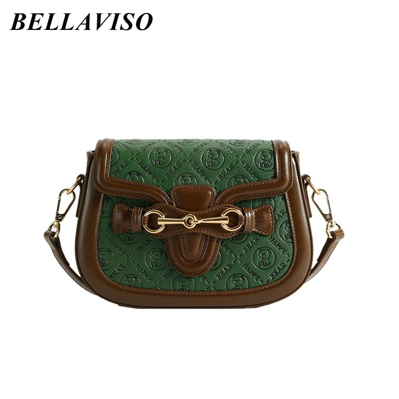 

BellaViso Niche Design Saddle Women's PU Crossbody Bag Female's Trendy Satchels Cartoon Bear Pattern Shoulder Bags BLCR-90