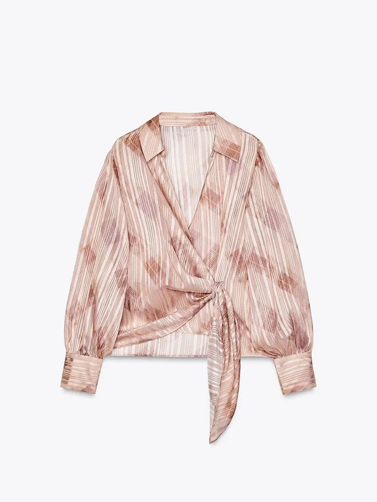 

Spring New Arrival Women's Faion irt Stand Collar Long Sve Metal Color Tead Knot Decorated Regular Length Commute Sle