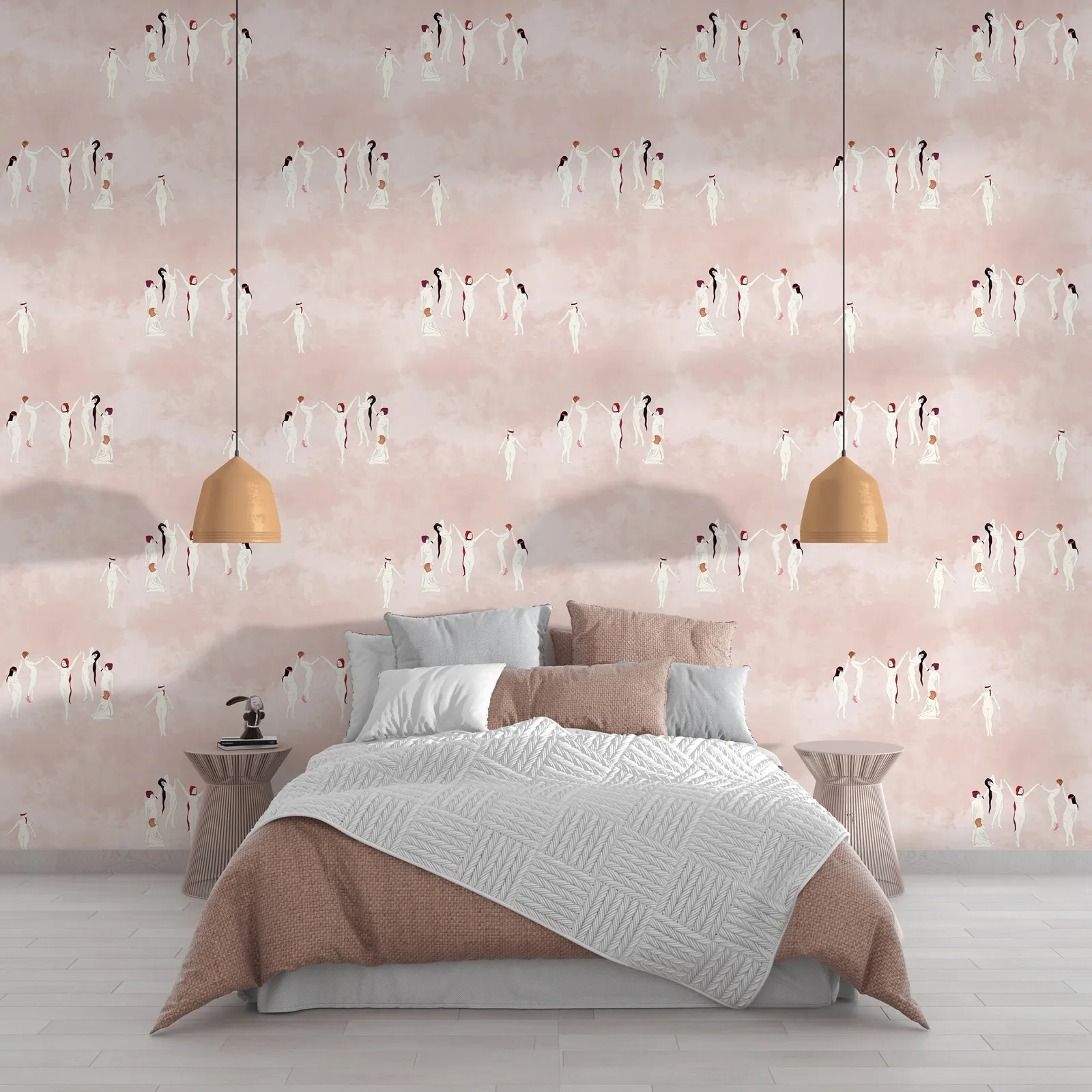 Beautiful Woman dancing Wallpaper in Pink, Vintage Pink Dancing Self Adhesive Wall Mural, Light Pink Wall Covering