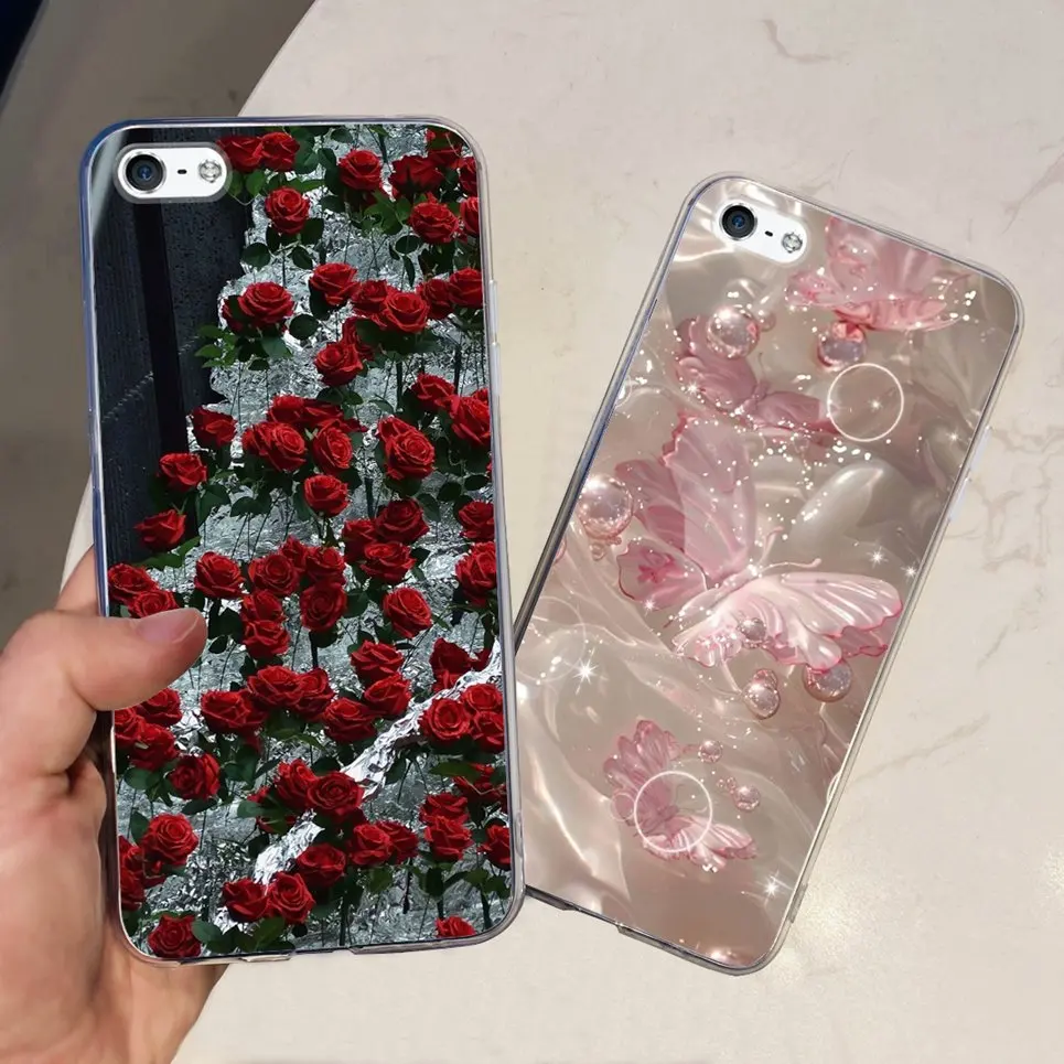 Women Fashion Butterfly Flower Coque Shell For iPhone SE 2016 iPhone 5 5s 6 Plus 6s Plus Back Cover Clear Soft TPU Coques Etui