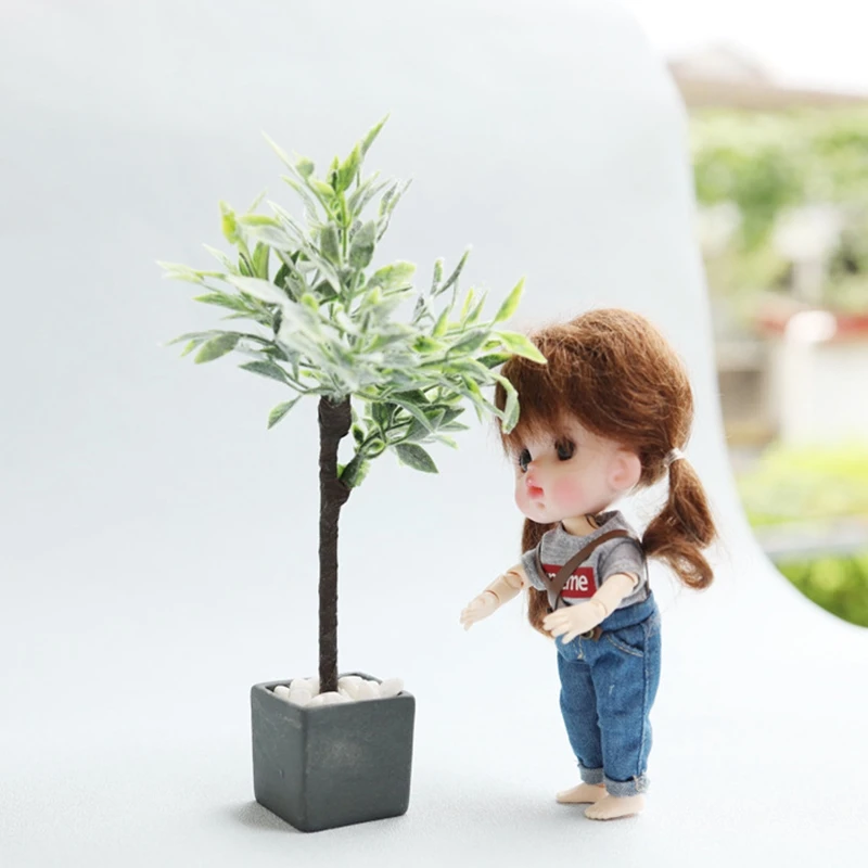 Mini Plant Miniature Potted Plants Bonsai Decoration Suitable 1:6 1:8 1:12 Accessories,Black