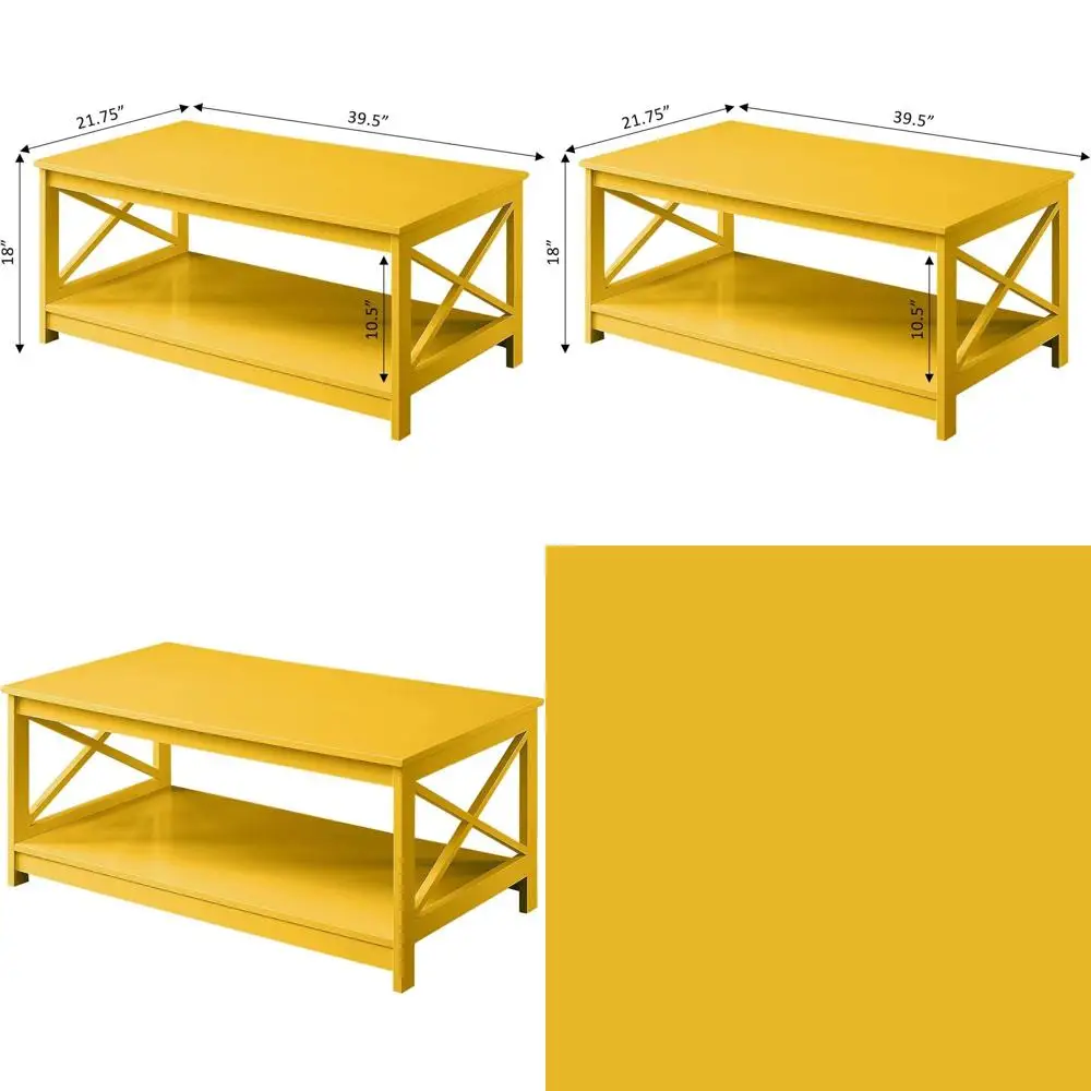 

Round Coffee Table with Storage Shelf, Vibrant Yellow