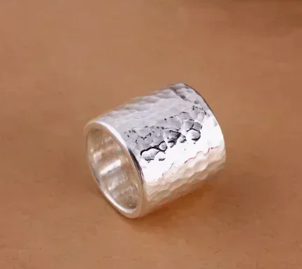 

pure silver 999 rings hammer pattern finger ring big size