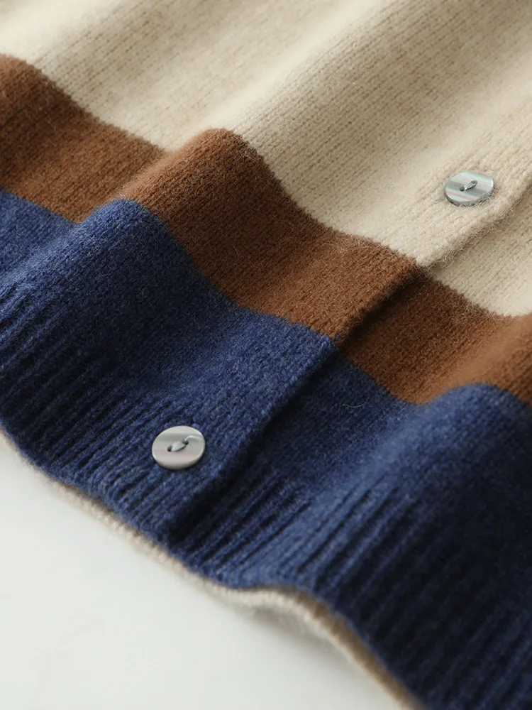 CHICUU Women 100% Cashmere Waistcoat Autumn Winter Striped Multicolor Cashmere Sweater Simple Style Sleeveless Cardigan Tops
