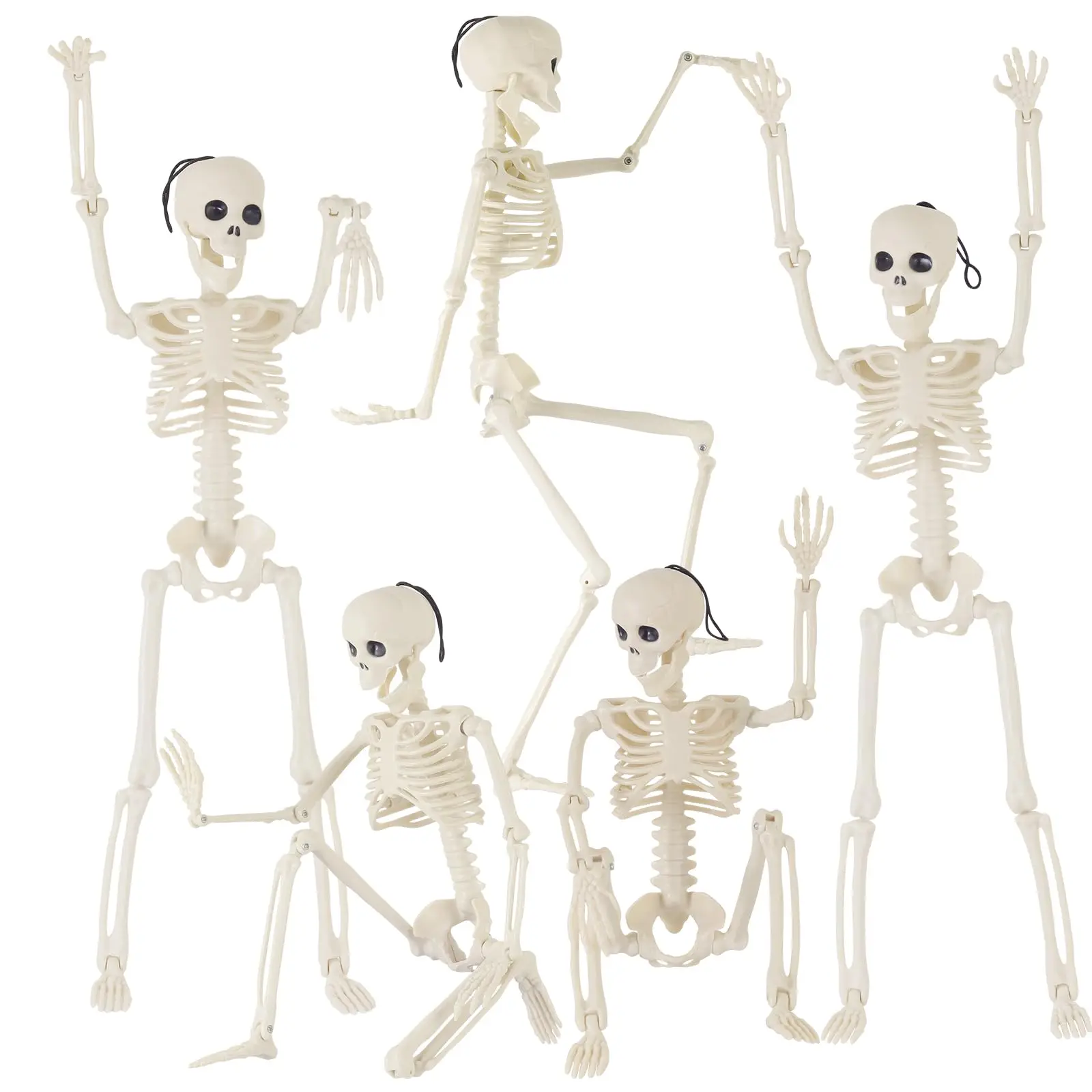 

16" Skeletons Halloween Decorations – 5PCS Posable Full Body Skeletons with Movable Joints, Realistic Props for Outdoor Yard,