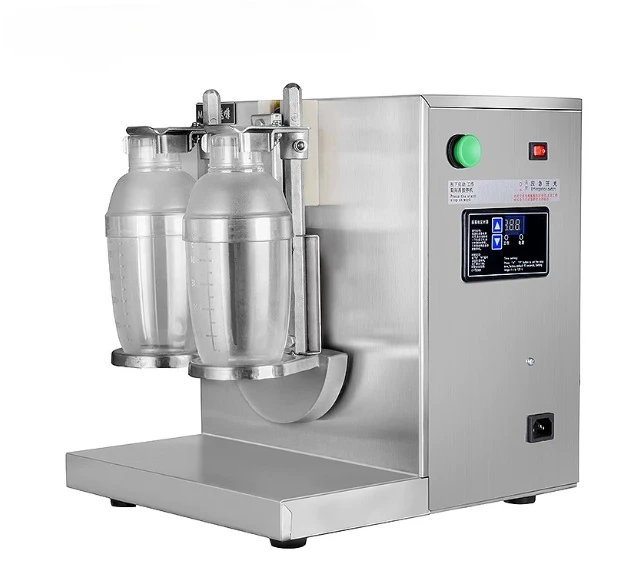 350-750ml Double Cup Bubble Tea Shaker Machine 120W 360° Arm, 0-180s Adjustable Timer for Milk Tea Shop and Drink Bar