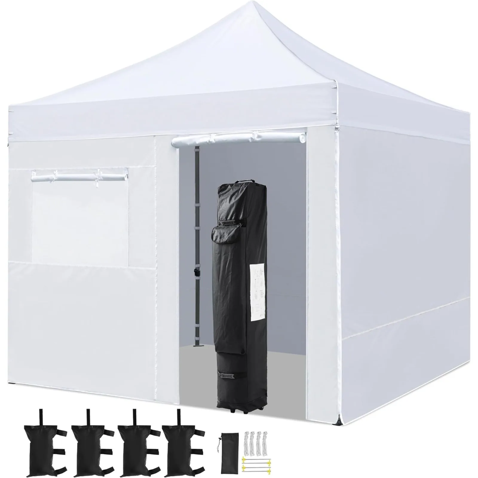 

US 10x10 Pop Up Commercial Canopy Tent with 4 Removable Sidewalls, Sandbags, Stakes & Ropes, Waterproof Instant