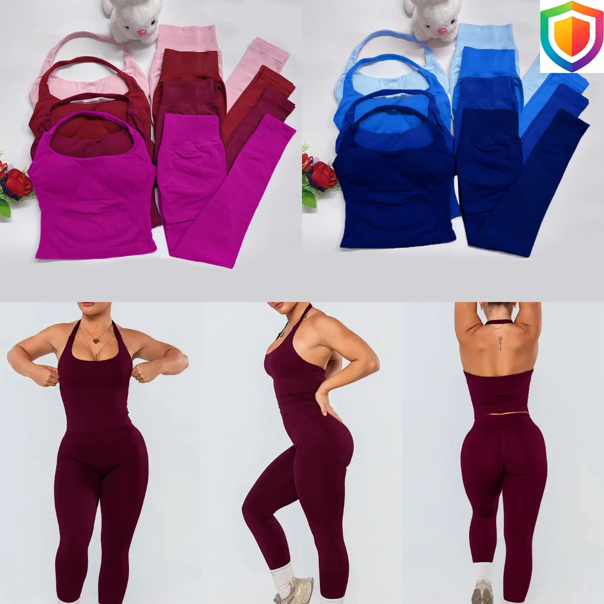 2PCS DF‑Impact DFNNYE Women Halterneck Backless Yoga Set, Seamless Halter Top Scrunch Leggings Sports Outfits