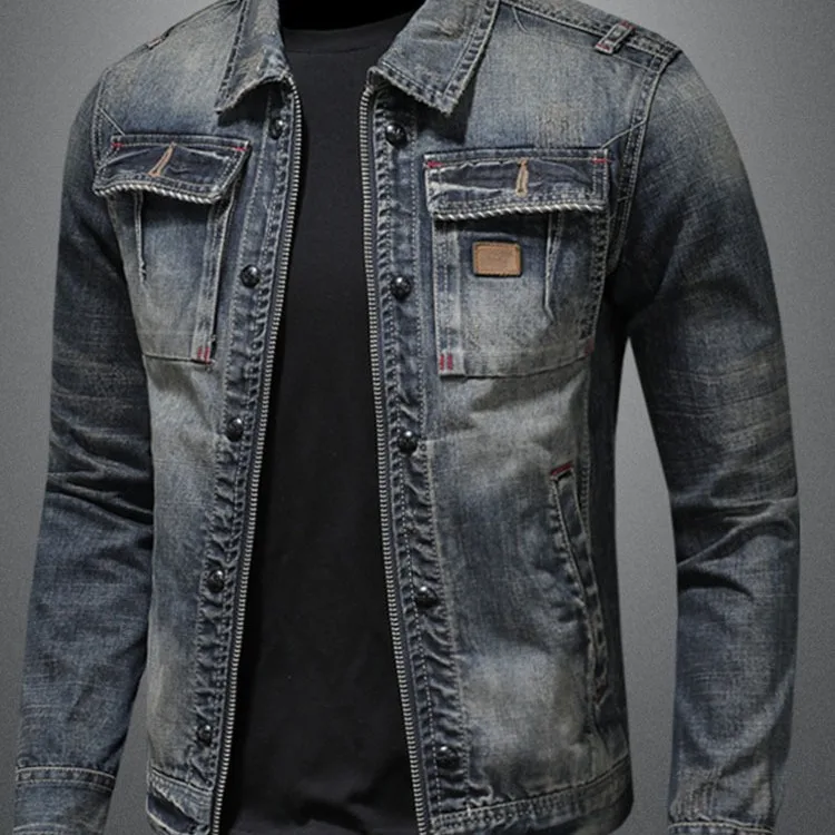 Frühling und Herbst Jeans jacke Männer Boutique Reiß verschluss Mode Turn Down Kragen Herren Kleidung lässige Jeans jacke schlanken Cowboy Mantel