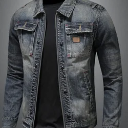 Spring and Autumn Denim Jacket Men Boutique Zipper Fashion Turn Down Collar Mens Clothes Casual Denim Jacket Slim Cowboy Coat