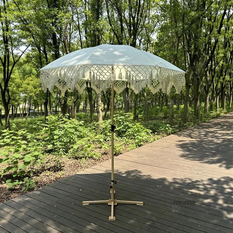 

Outdoor Tassel Patio Umbrellas Outdoor Beach Camping Parasol Garden Courtyard Vacation Leisure Umbrella Simple Cafe Parasols