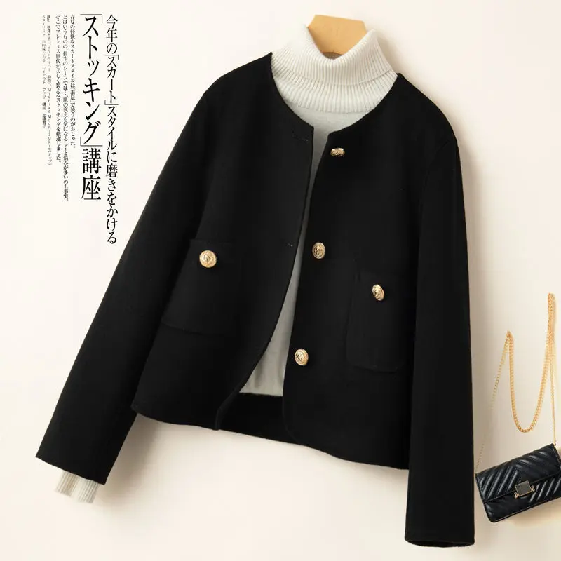 2024 New Autumn Winter Women's Double-faced Cashmere Coat Female Short 100% Pure Wool Jacket Black Beige Outwear Female Cardigan