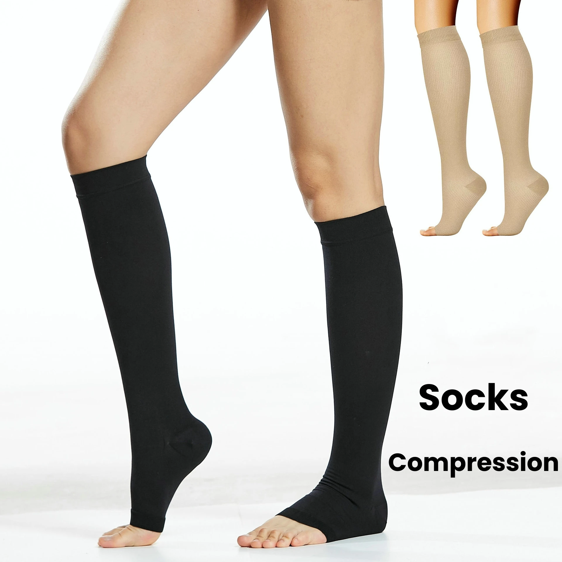 לחץ עגל רפואי גרביוני נשים דליות עיצוב סיים את לחץ הברך פתוח אלסטי נשים S-XL