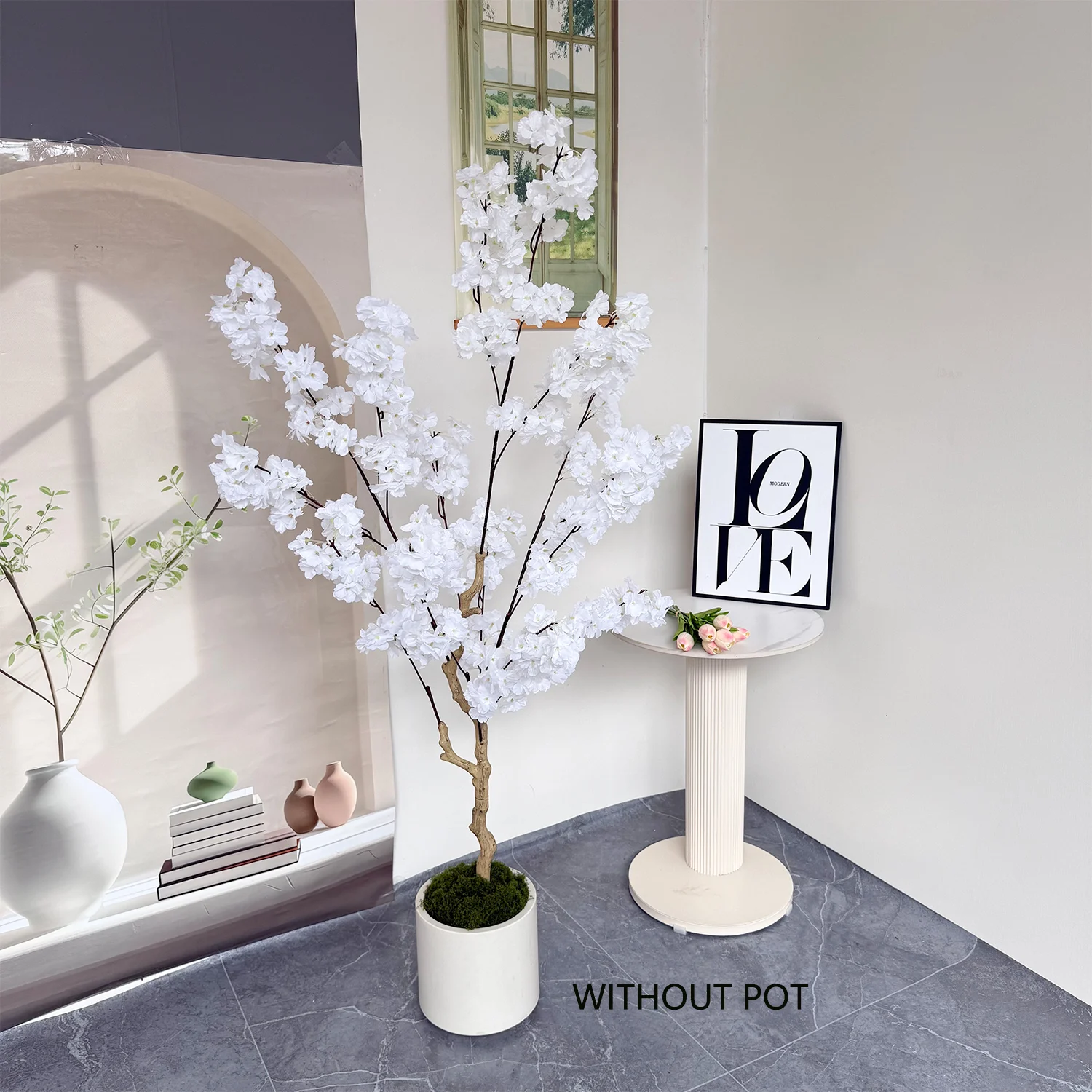 100-220cm Artificial White cherry Tree plant Branches Realistic Fake Silk leaves indoor decoration Faux Plant for Home Wedding