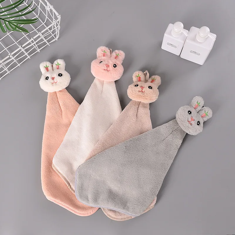 Cartoon Rabbit Wipe Hand Towel Soft Thicken Coral Fleece Super Absorbent Quick Dry Children Terry Towels for Kitchen Bathroom