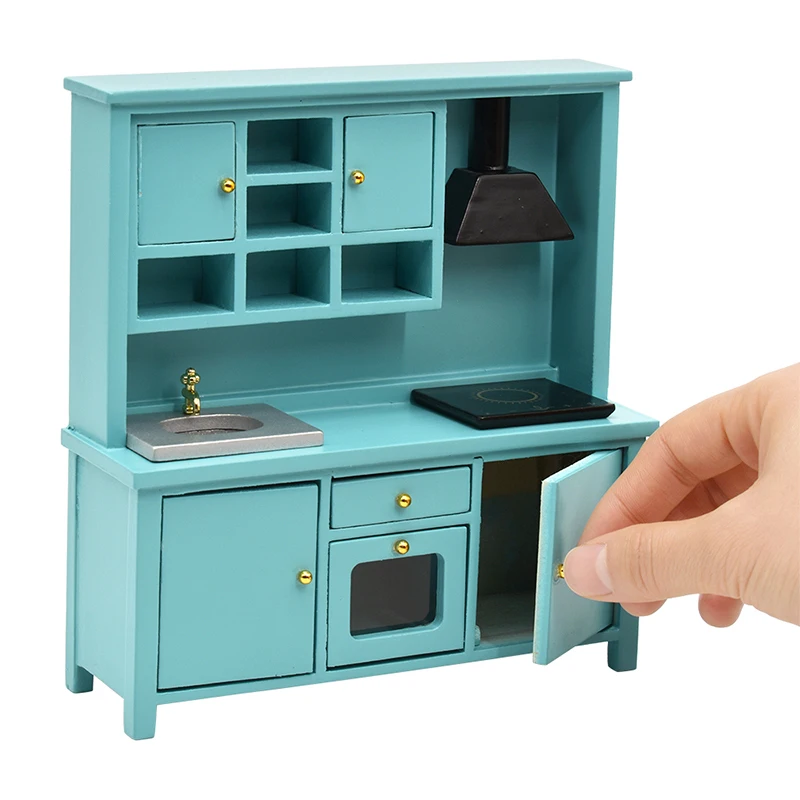 

1pc 1:12 Dollhouse Mini Kitchen Toy Wooden Cabinet With Cooker Cupboard Stove Cooking Table Doll House Furniture Accessories