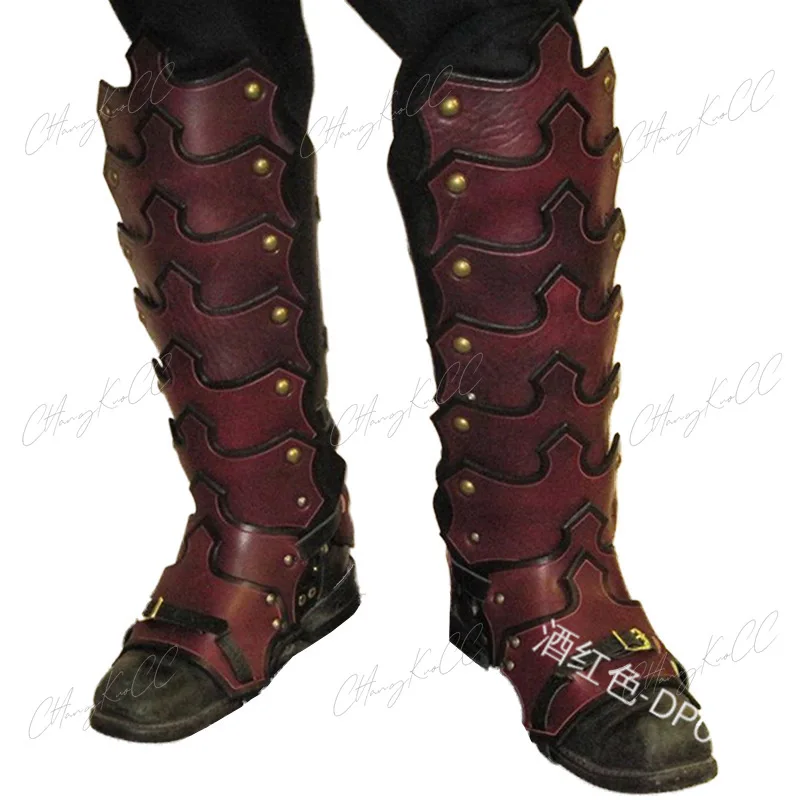 Medieval Retro Armor Cosplay Adjustable Shoes Cover Buckle PU Leather Water Proof Black Brown Soldier Knights Long Boots-cover