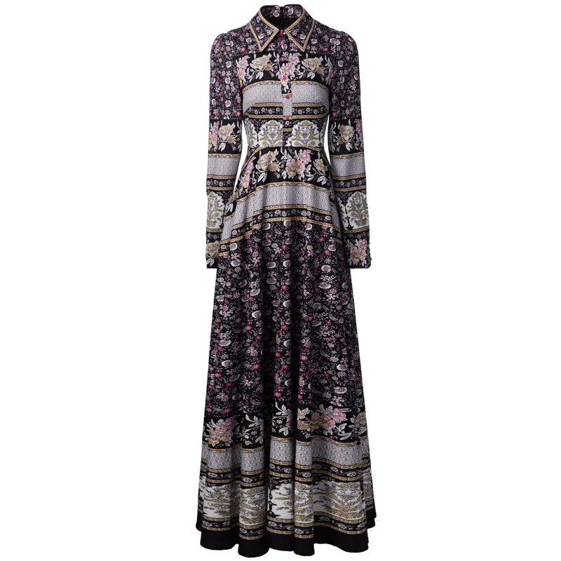 

Meyyithun Women's Dress Early Autumn Chiffion Turn-down Collar Long Sleeves Printed Single-Breasted Dress Midi Dress