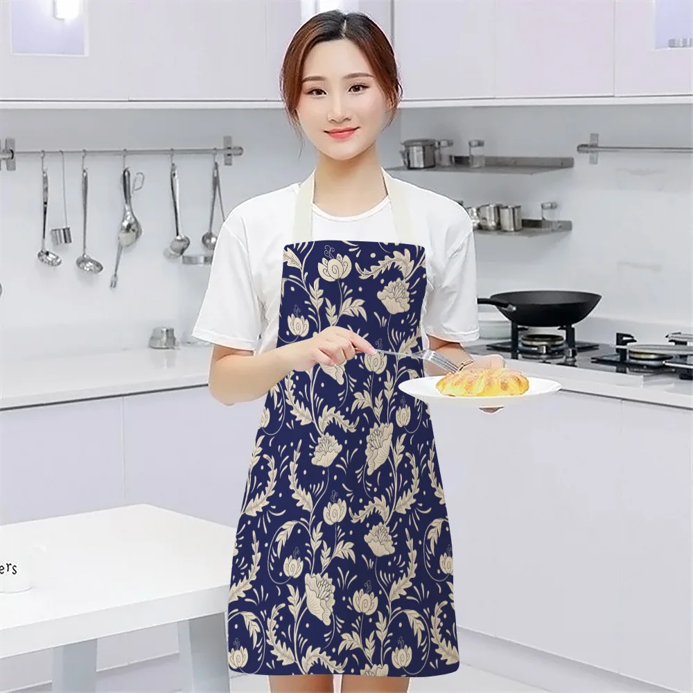 1 Pcs 55x68cm Cotton and Linen Apron Blue Porcelain Cooking Sleeveless Bib Anti-greasy Kitchen Mandala Supplies Chef Aprons