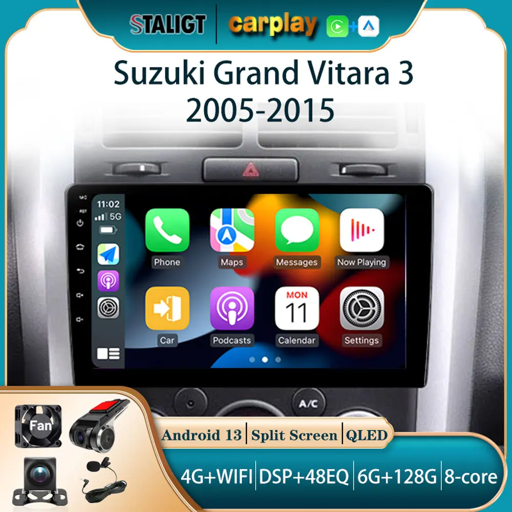 

Autoradio Car Radio For Suzuki Grand Vitara 3 2005-2015 Navigation Car Video Carplay Android Auto Wireless Bluetooth Handsfree