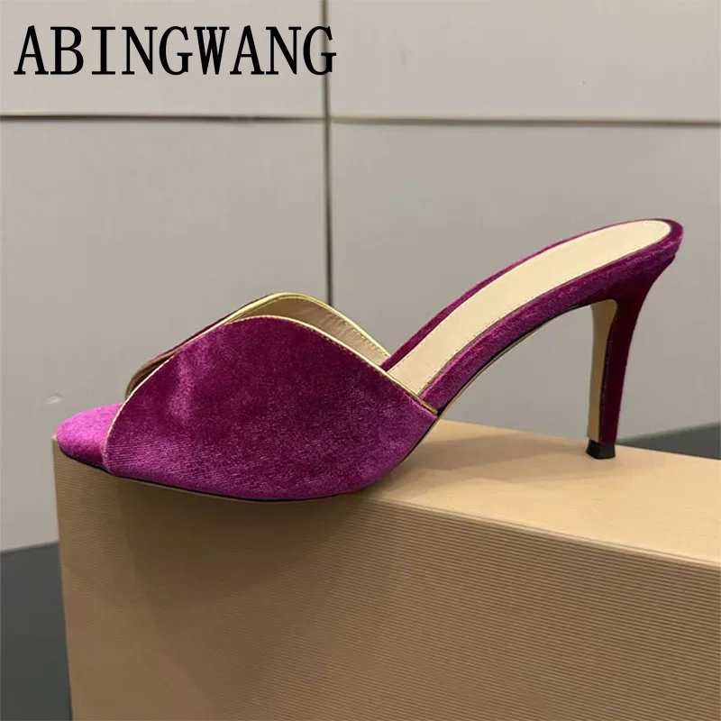

2026 Summer New Thin Heels Slippers for Women Slip On Peep Toe Sexy Party Dress Pumps Shoes Elegant Women Sandals