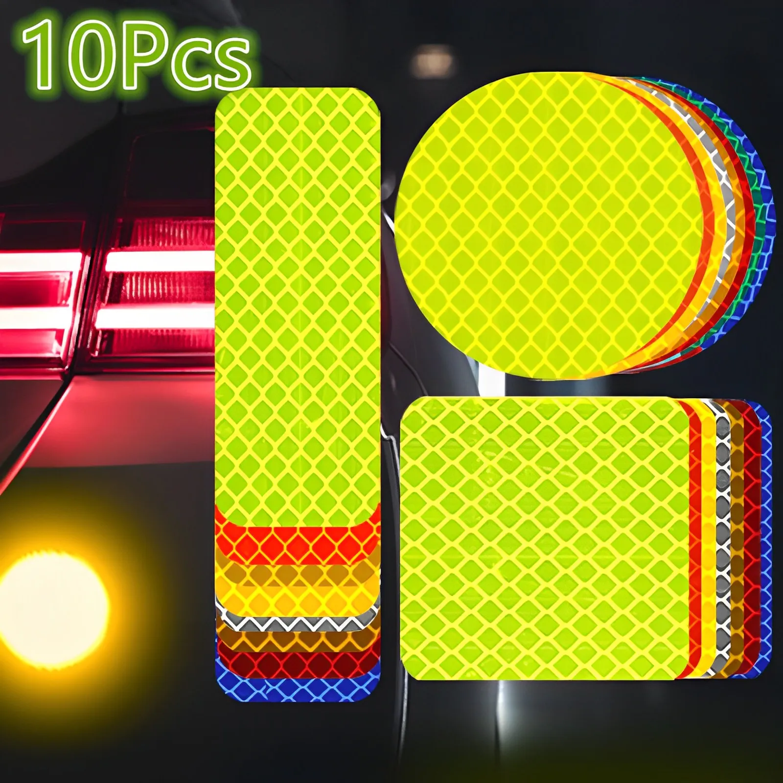 10Pcs Car Stickers Reflective Warning Safety Tape Strips Anti Collision Warning Reflective Stickers Auto Trunk Decor Accessories