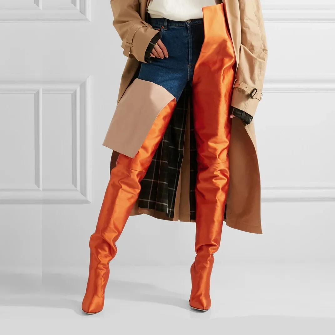 

Orange Glossy Super Long Boots Woman Winter 2025 Point Toe Stiletto Thigh High Boots Sleeve Women's Boots Red Purple Pink Blue
