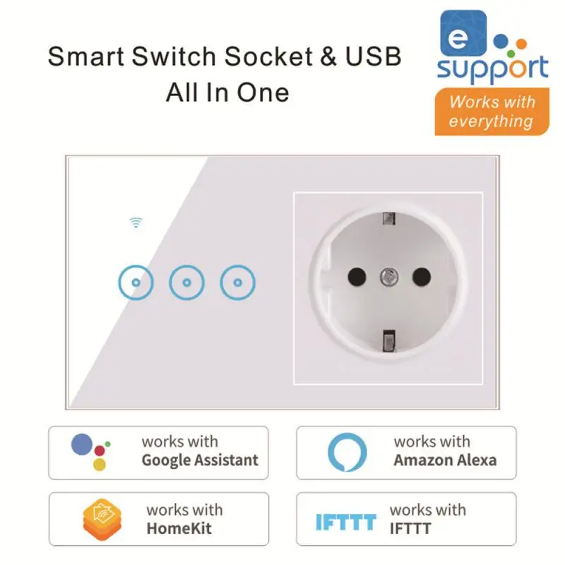 Tuya EWelink Zigbee Smart Wall Socket With 1/2/3 Gang Touch Light Switch EU/US/UK Plug Outlet APP Control With Alexa Google Home