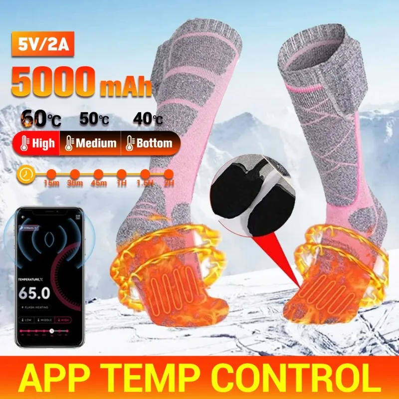 

Rechargeable 5000mAh Battery Electric Heated Socks APP Control Men Women Winter Ski Outdoor Sports Thermal Foot Warmer